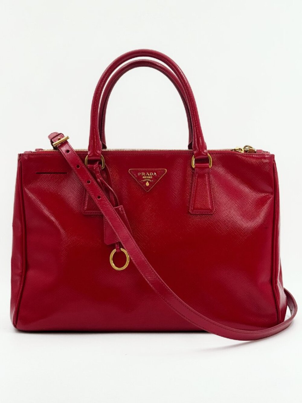 Prada Red Saffiano Leather Large Galleria Tote Bag Shoulder Strap